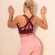 Women's Sports Bra Medium Support Cross Back Removable Pad Color Block Black Burgundy Pink Gray Nylon Yoga Fitness Gym Workout Bra Top Sport Activewear Breathable Quick Dry Comfortable Freedom